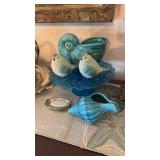 Groupon, blue glass cake, plate holder, two