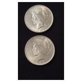 2 two US Peace silver dollar coins , 1923 , 90 %