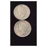 2 two  1924 US Peace silver dollar coins , 1924,