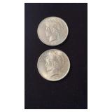 2 two US Peace silver dollar coins , 1923 , 90 %
