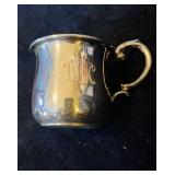 Sterling silver baby cup, with a monogram on the