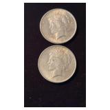 2 two 1922 US peace 1 silver dollar coin