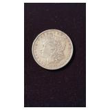 1885 US silver Morgan dollar coin , rough spots