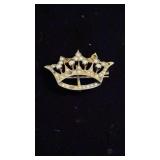 10K Gold & pearl crown brooch pin pendant ,