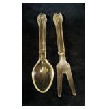 Pair of vintage glass salad servers spoon fork