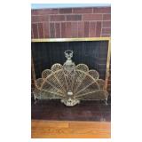 Heavy brass fan fireplace screen, nine panels
