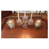 Large antique glass candelabra with cut crystal