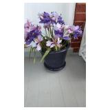 Pair of blue pottery flower vases with faux