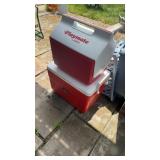 Red and white thermos cooler, and a large