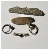 5 sterling jewelry items , 2 cat rings , one cat
