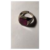 10 Kt gold ring with cut red pink ruby stone ,