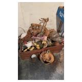 Large wood wooden crate with miscellaneous items,