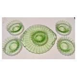 6 pieces green uranium depression glass