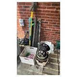 Group lot of miscellaneous garden items, fabric,