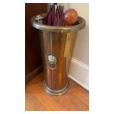Brass umbrella stand, with Lionhead ring handles,