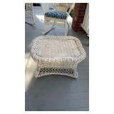 Vintage white wicker side table, or with a pillow