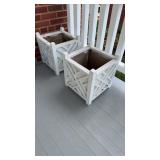 Pair of white wood square planter boxes, measure