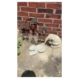 3 outdoor cat decorations, one cut out metal cat