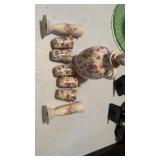 Antique porcelain decanter bottle with matching