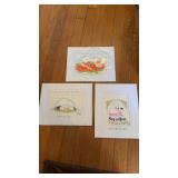 Three small matted art pieces, hog in brawls ice