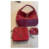 3 Dooney & Bourke, red leather purse set, like