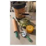 Vintage kitchen group lot, includes a rolling