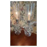 Pair of glass candle, table, lights, with pear