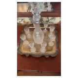 Cut Crystal decanter with matching glass, cut