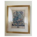 2 framed and matted floral prints, representing