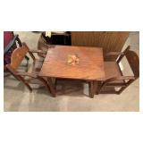 Child size oak dining table with two armchairs
