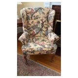 Tropical bird upholstered wing back chair, with