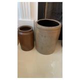 2 Antiques stoneware crocks, one with a cream
