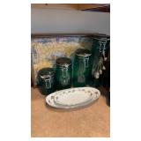 Four green glass, kitchen, canister set, with