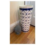 Blue and white pottery umbrella stand, made in
