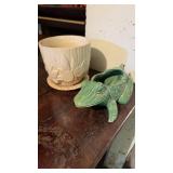 2 vintage McCoy pottery, flower vases, one shaped