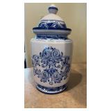 Italian blue and white covered apothecary jar
