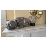 Chinese ceramic Foo cat , Purple floral, painted