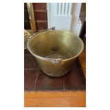 Antique brass bucket, with copper rivets, steel