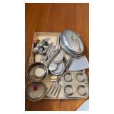 Tray  lot of vintage metal kitchen toys set ,