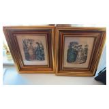Pair of gold framed French fashion plates