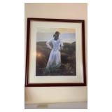 Large framed print, woman in white dress