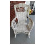 White wicker, rocking chair, older, original,