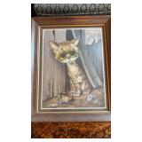 Framed 1960s print Gig big eyed cat at the dump,