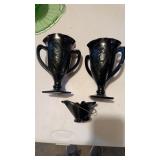 Antique black amethyst glass to handle base with