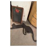 Two cat decorations, and a apple painted old