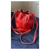 Isaac Mizrahi orange, leather bag, pouch purse,