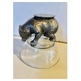 Silver plate, bear sculpture holding a glass