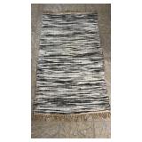 Vintage woven rag rug, multicolored lines,