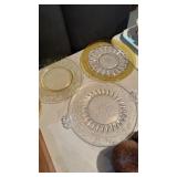 3 vintage cake, plates, one etched plate with a