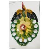 Rare antique majolica pottery rooster egg plate,